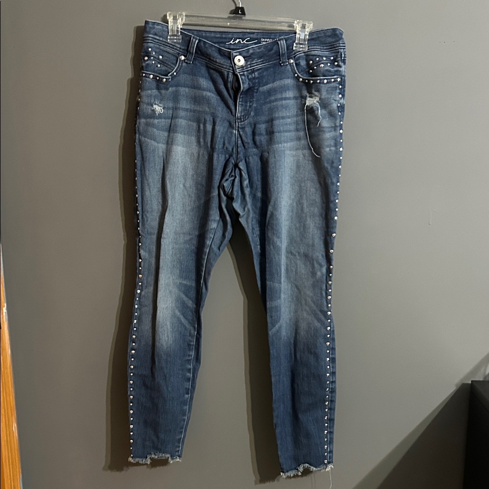 INC International Concepts Women's Dark Blue Studded Ankle Jeans